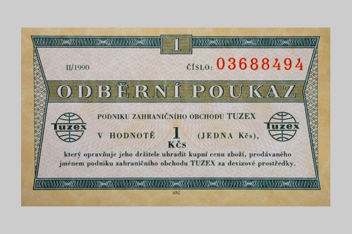 Rub tuzexového bonu v hodnotě 1 Kčs s platností do roku 1990 (1989), Štěrba Martin, ČTK
