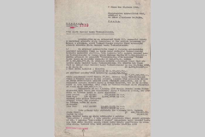Vyčíslení ztrát na zlatě v průběhu německé okupace (1946)